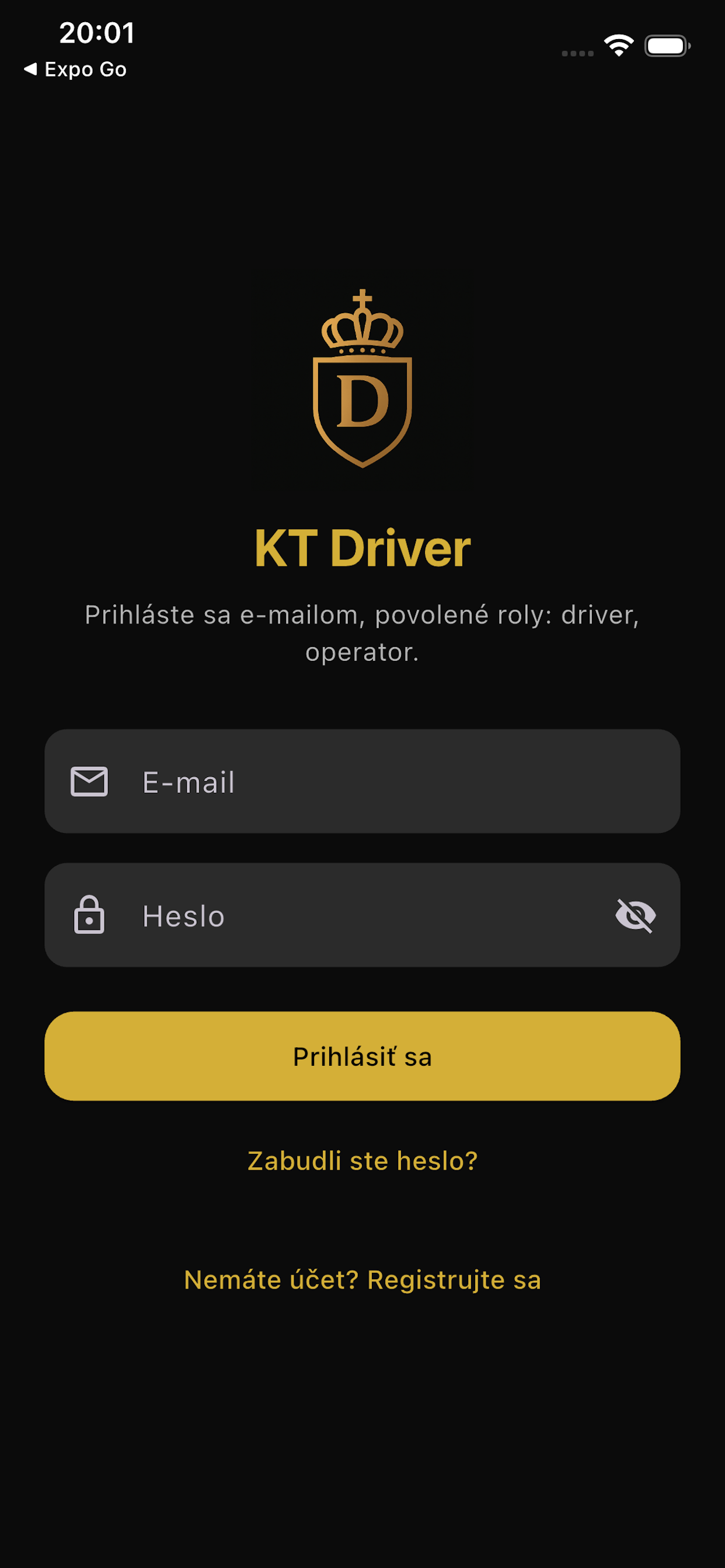 Driver App Screen 1